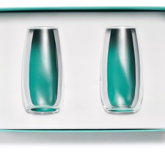 Tiffany & Co. Teal Double-Walled Glass Pair